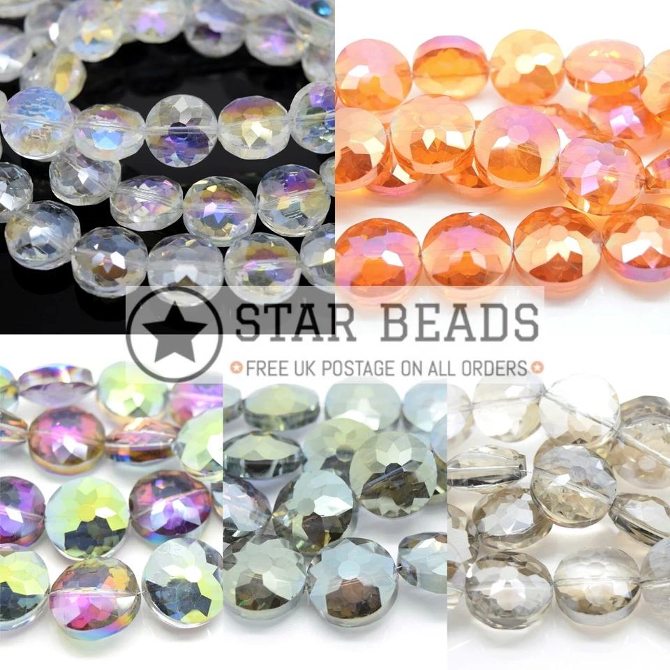35 X FLAT ROUND FACETED GLASS BEADS 18X8MM - PICK COLOUR - Image 1 of 1