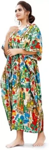 Handmade Gown Indian Cotton Frida Kahlo Kaftan Plus Size Long Caftan Night Maxi - Picture 1 of 5