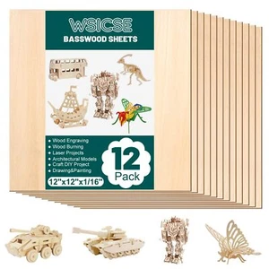 Basswood Sheets 1/16 x 12 x 12 Inch12Pcs Balsa Wood Sheets Plywood Sheets Bas... - Picture 1 of 7