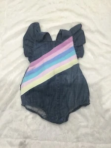 Girls Magnolia Lake Rainbow Denim Romper 3T - Picture 1 of 3