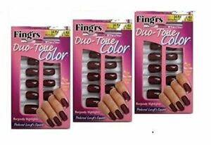 Fing'rs Duo-Tone Color 24 Pak Nail KiT-Berry Highlights LOT OF 3 NO GLUE Box1