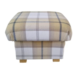 Porter & Stone Balmoral Ochre Fabric Footstool Tartan Check Pouffe Mustard New - Picture 1 of 24