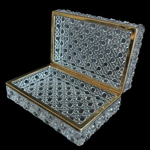 Vintage Crystal Jewelry Trinket Box Baccarat Style French Daisy Button Hinged - Picture 1 of 11