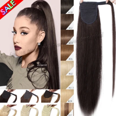 Clip In Ponytail Remy Hair Extensions 100% Real Human Hair Extension Wrap Around - Image 1 of 4