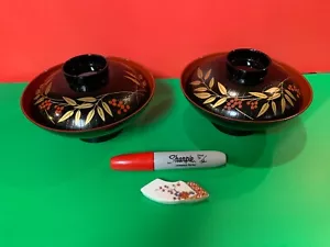 Two Laquered Ware Bowls with Lids from Japan/Japanese-ship free - Picture 1 of 4