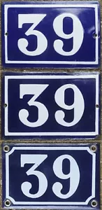 More details for old vintage blue french house number 39 door gate plate steel enamel plaque sign