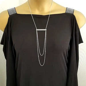 DYRBERG KERN Silver Stainless Lng Pendant Swarovski Crystal Necklace rrp £99 NWT - Picture 1 of 5