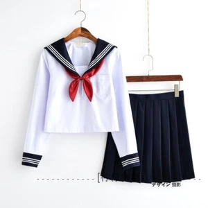Japanese School Girls Uniform Sailor Suit Blouse + Skirt Seifuku Long Sleeves - Picture 1 of 4