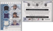 2012-13 Artifacts Tundra Trios Jerseys Blue Jonathan Quick Drew Doughty Bernier