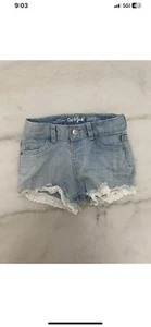 Cat&Jack little Girls' Elegant Lace Embroidery Denim Shorts Super Stretch Sz 4T - Picture 1 of 3
