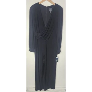 Adrianna Papell Women's Sz. 12 Black Longsleeve Draped Front Jumpsuit NWT - Picture 1 of 9