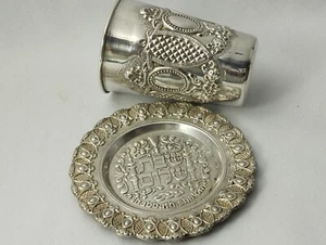 Vintage Judaica Kiddush Silver 925 Cup with a Silver 925 Saucer - Picture 1 of 12