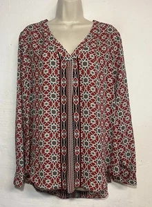 Blusa grande rosa oliva rossa nera manica lunga scollo a V tunica - Foto 1 di 5