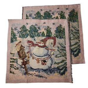 Vintage Christmas Snowman Birdhouse Tapestry Pillow Front 18x18" Panel Set - Picture 1 of 4