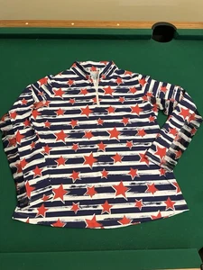 IBKUL Shirt Women Large 1/4 Zip Pullover America USA Red White Blue Stars EUC - Picture 1 of 11
