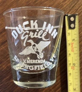“DUCK INN GRILL V MERENDA SPRINGFIELD VT. Shot Glass White Lettering. VINTAGE! - Picture 1 of 5