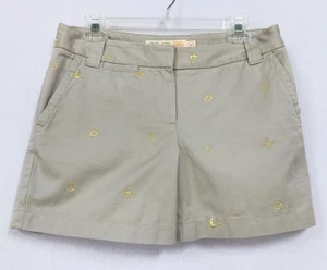 J. Crew Nautical Embroidered Shorts Size 6 City Fit Beige Chino Twill Cotton - Picture 1 of 4