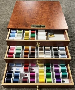 Madeira Thread Treasure Chest Spools Germany 3 Drawer Wood Chest Almost Full - Picture 1 of 14