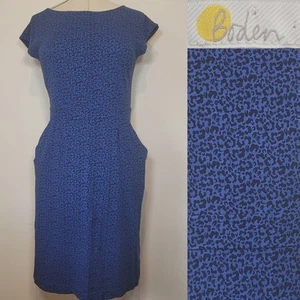 Boden Florrie Jersey Dress Blue Black Leopard Print Pockets Size 12 - Picture 1 of 7