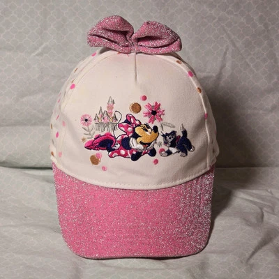 NIÑOS DISNEY MINNIE MOUSE SOMBRERO LAZO ROSA BORDADO BRILLO BILLETE AJUSTE ELÁSTICO Foto 1 de 3
