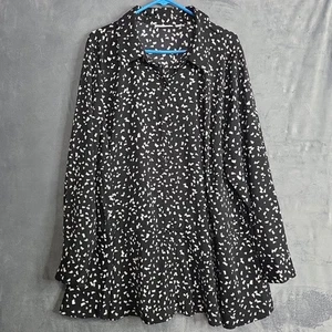 Susan Graver Collared Ruffle Hem Blouse Long Sleeve Black White 2X - Picture 1 of 14