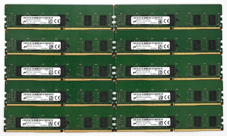 LOT 10x Micron 8GB DDR4 ECC 2400 MHz 1Rx8 Server RAM MTA9ASF1G72PZ-2G3B1 - Image 1 of 1