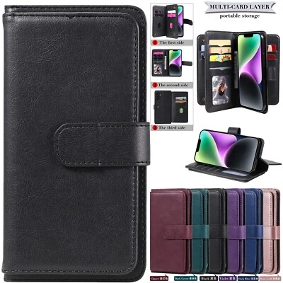 Capa carteira couro com 10 slot para cartão para iphone 16 Pro max 15 14 Plus 13 12 11 XS/XR - Imagem 1 de 4