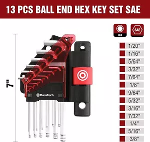 DuraTech Allen Wrench Set 13pc T-handle Hex Key Set SAE 1/20-3/8 inches S2 Steel - Picture 1 of 8