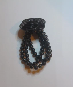 3 Strand Black Flower Bracelet Expandable - Picture 1 of 2