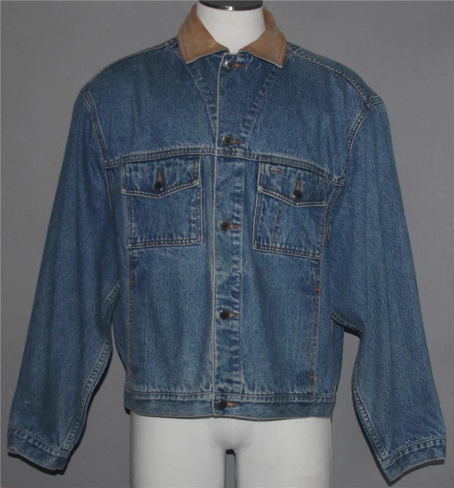 Chaqueta de Camionero Timberland Cuello de Cuero Denim 6 Bolsillos De Colección Para Hombre XL Foto 1 de 1