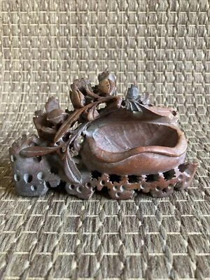 Chinese Soapstone Double Brush Holder & Pot Hand Carved 1.5” X 5.1/4” China - Image 1 of 4