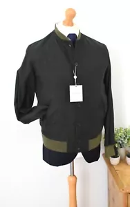 New RICHARD JAMES Forest Green Linen Bomber Jacket Size 38R/48R Medium Blouson - Picture 1 of 19