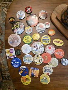 Lot of 30+ Vintage Pinback Buttons – Humor, Slogans, Pop Culture, and More - Picture 1 of 8