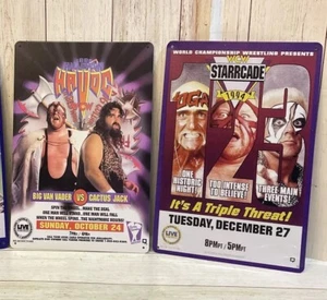 Wcw Tin Posters Halloween Havoc Startcade Hogan Vader Flair Sting Cactus Jack - Picture 1 of 3