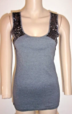 Regata American Rag Top cinza lantejoulas sem mangas tamanho grande - Imagem 1 de 4