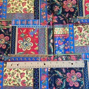 1 YD Vintage Jacobean Floral Block Fabric Quilting Cotton - Picture 1 of 6