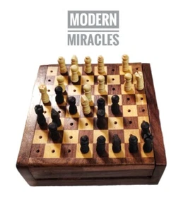 Mini juego de ajedrez de madera hecho a mano hecho a mano para viajeros - Imagen 1 de 10