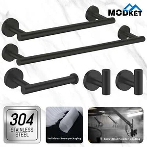 5pc Matte Black Bathroom Hardware Set Wall Mounted Towel Toilet Paper Holder - Picture 1 of 6