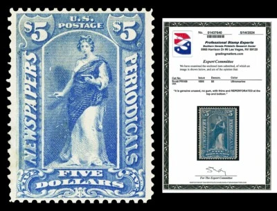Scott PR109 1895 $5.00 Newspaper Issue Unused F-VF NG Cat $850 with PSE CERT - Image 1 of 2