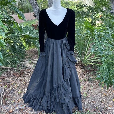 Albert Capraro Couture Gown Black Ruffle Velvet Dress Large Vintage - Image 1 of 4