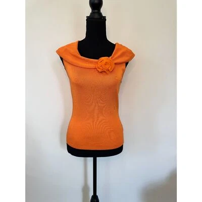 Dana Buchman 100% Silk Orange Floral Stretch Cap Sleeve Top Shirt Size Medium - Image 1 of 4