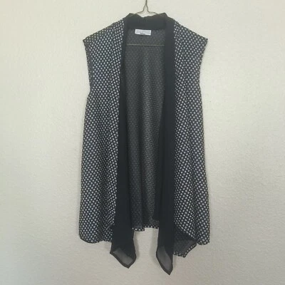 Dana Buchman Ligero Mujer Chaleco Abierto Kim Extra Talla Grande Negro Blanco Lunares Foto 1 de 4