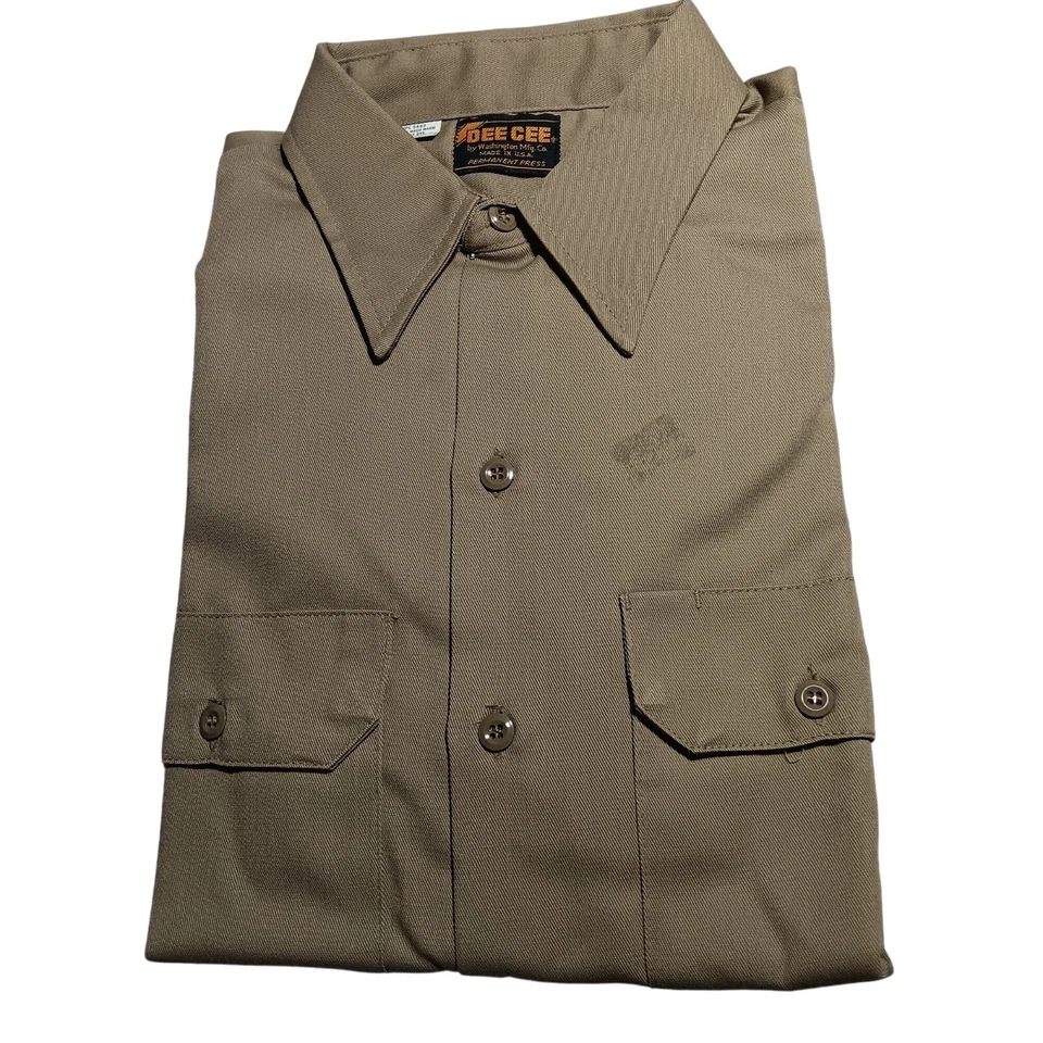 NOS 中号 15.5 LS True Vtg 70 年代 Washington DEE CEE UNION MADE Work KHAKI 衬衫 — 第 1/4 张图片
