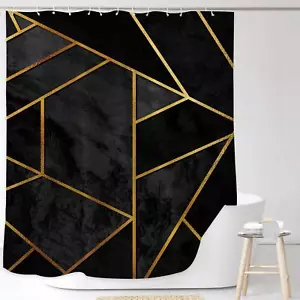 Black Gold Geometric Modern Bathroom Shower Curtain Simple Abstract Cracked L... - Picture 1 of 4