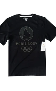 OFFICIAL LICENSE Labels Paris 2024 Olympics Black Cotton Tee Shirt Men Women - Picture 1 of 6