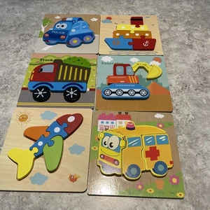 Holzpuzzle Set Kleinkinder Vorschule Chunky Block Puzzles Flugzeug Schiff Muldenkipper - Bild 1 von 8