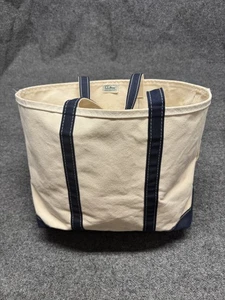 Vintage 80s LL Bean Boat Tote Canvas Bag Navy White Crinkle Tag Large - Picture 1 of 10