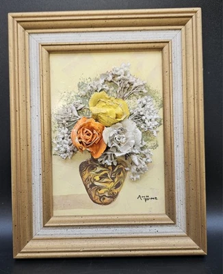 Original Ann Pine Signed Painting Floral Textured Oil Painting Framed 10"×7.5" - Image 1 of 4