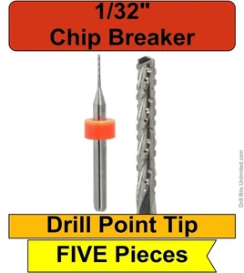 1/32 Zoll Spanbrecher Router Bit Bohrspitze FÜNF-TEILIG FR4 Holz Kohlefaser R149D - Bild 1 von 5