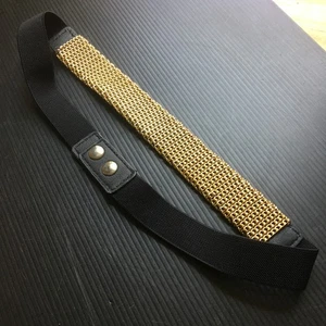 VTG 1990s Women's Gold Chain Elastic Stretch Belt Waistband w/ Snaps Size 25"L - Picture 1 of 4